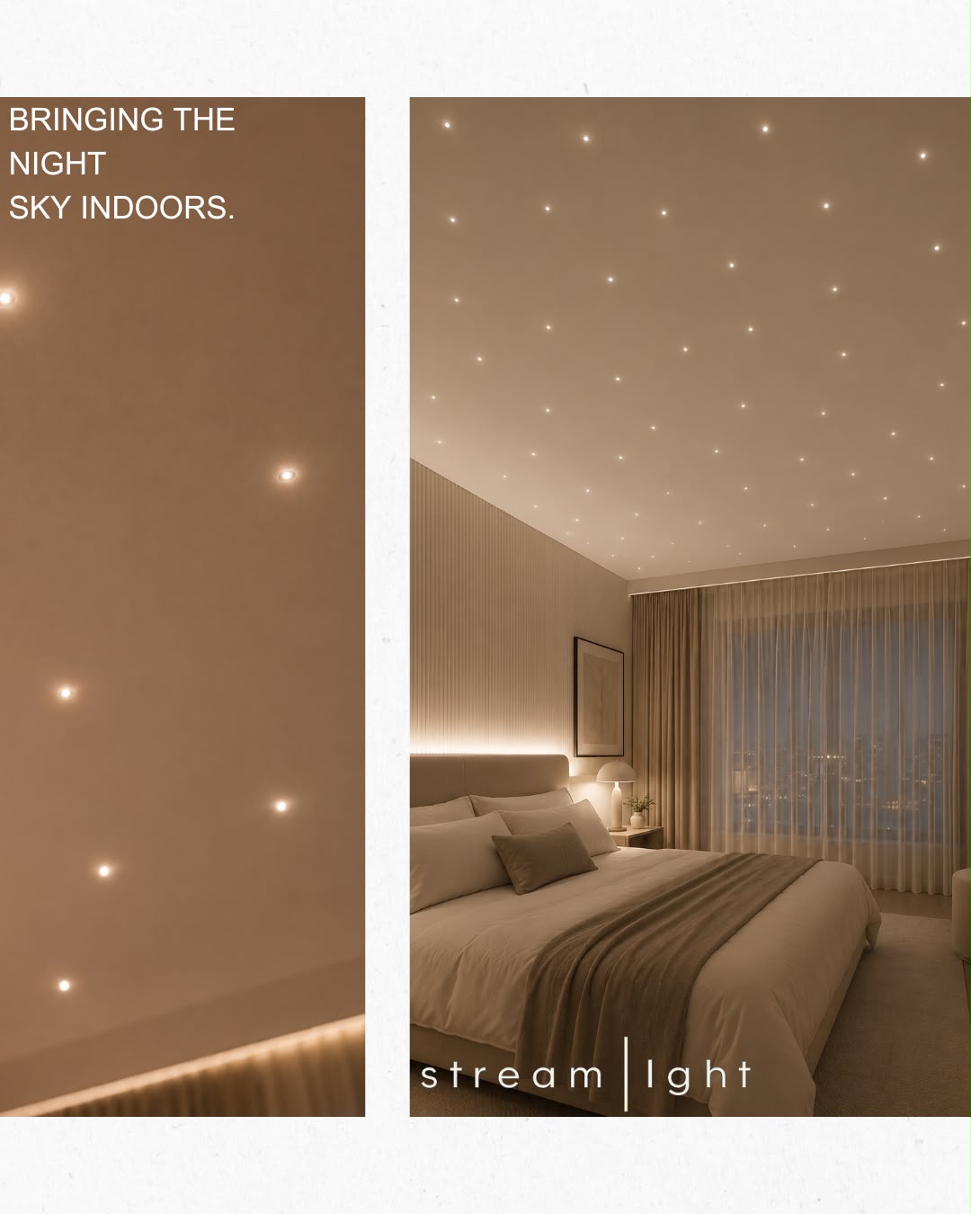 Close detail of fibre optic starlight points in a ceiling